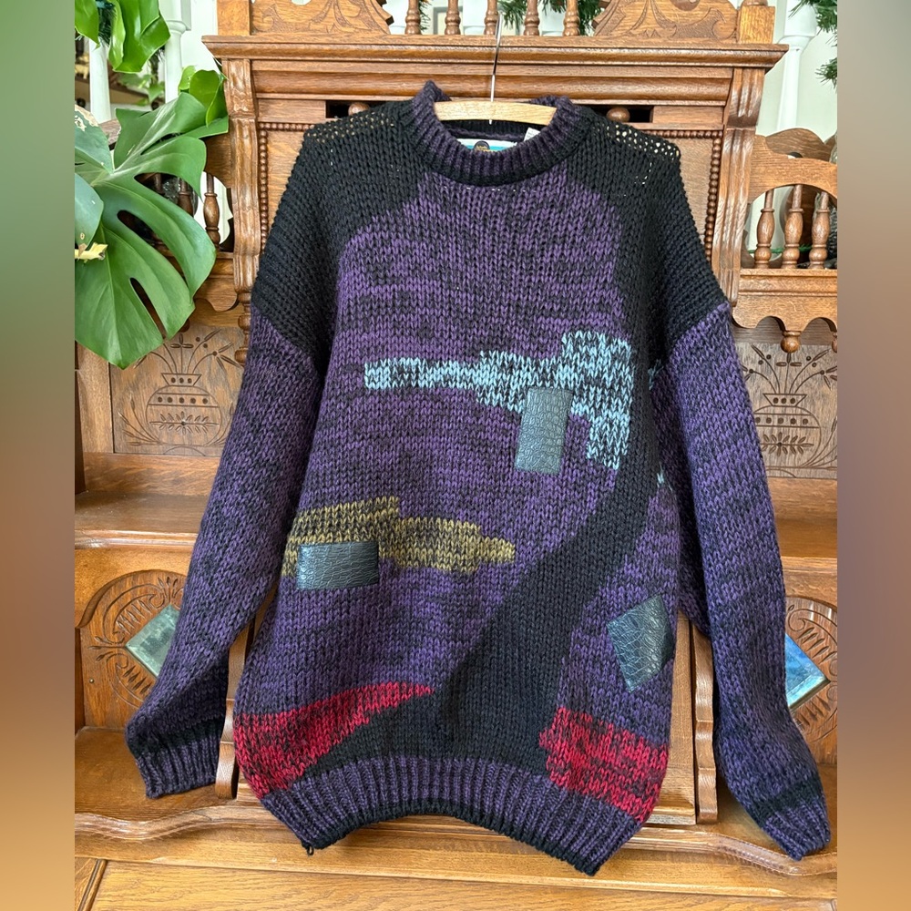 80s Streetwear Vintage Rare Code Zero Abstract Knit Sweater size Large